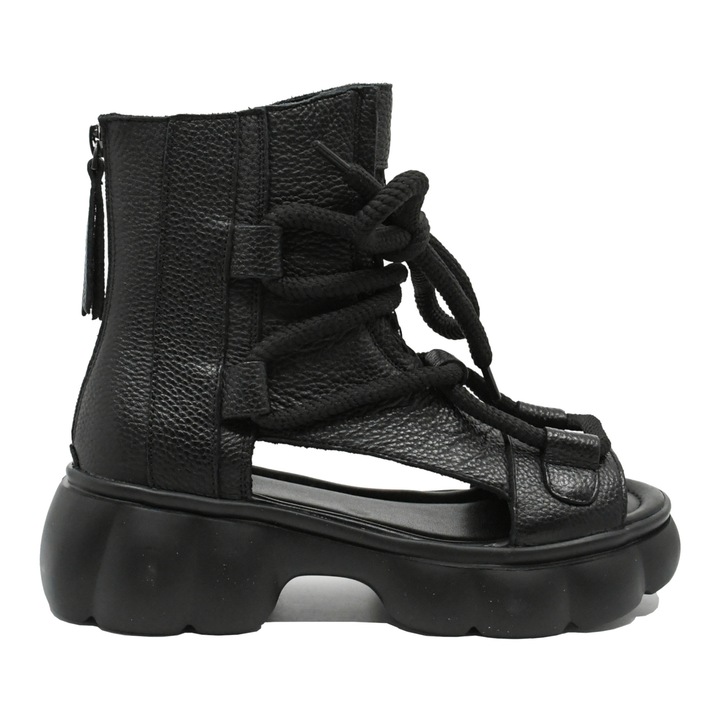 Ghete de vara Pass Collection cu decupaje, negre, din piele naturala OTR60005, Negru