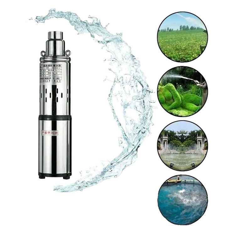 Pompa submersibila pentru apa, 200W, 1.5m/h, 30m inaltime, din otel inoxidabil, alimentare solara