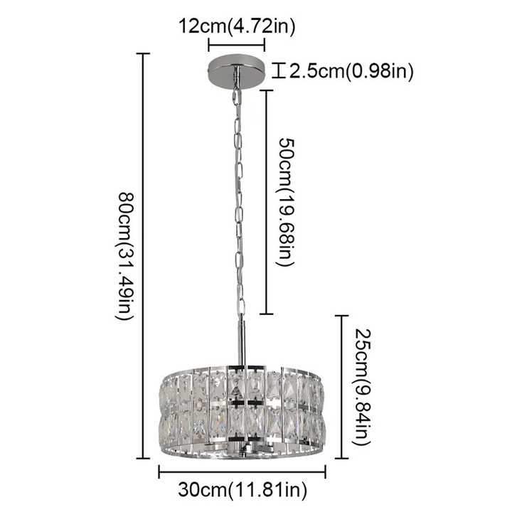 Lustra moderna cristal, reglabila, argintiu, 30x25x80cm
