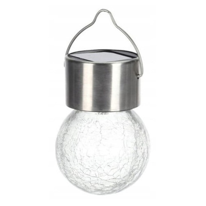 Lampa solara LED multicolor, Koopman, 6cm, automata, din otel inoxidabil si sticla crapata