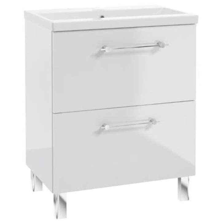 Mobilier baie cu umiditate, DomoDomo, 50x80cm, 2 suflade, alb lucios