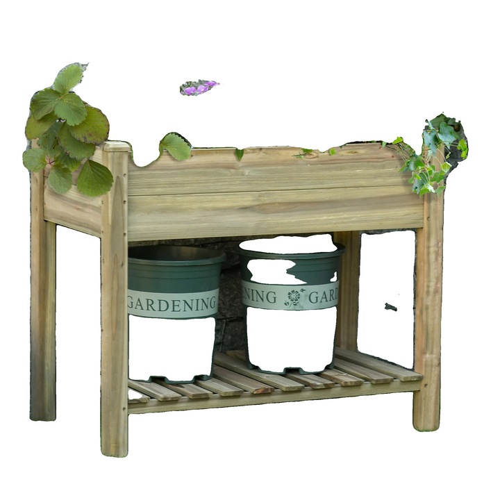 Ghiveci urban din lemn, zona de plantare 84x44x19 cm, constructie solida din brad, sistem de drenaj, 91x51x76 cm