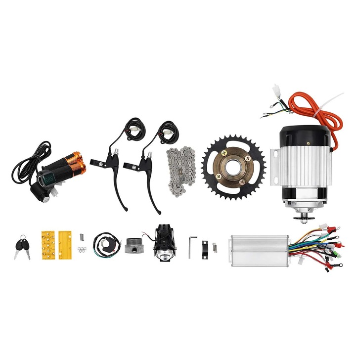 Set Motor Electric, Motor cu reductor fara perii, 48V, Pentru tricicleta electrica/Rickshaw, Otel inoxidabil, Argintiu