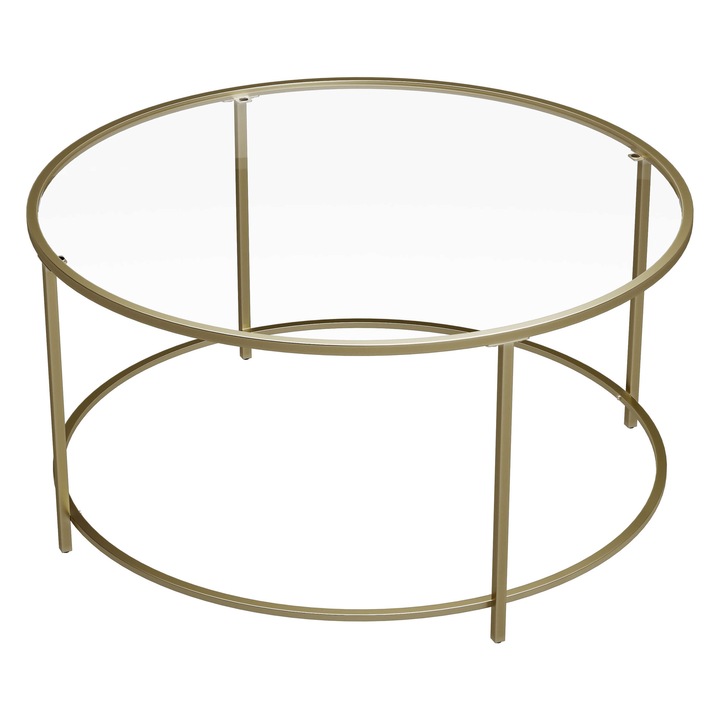 Masa de cafea rotunda SONGMICS, sticla securizata, auriu, 84x45,5cm