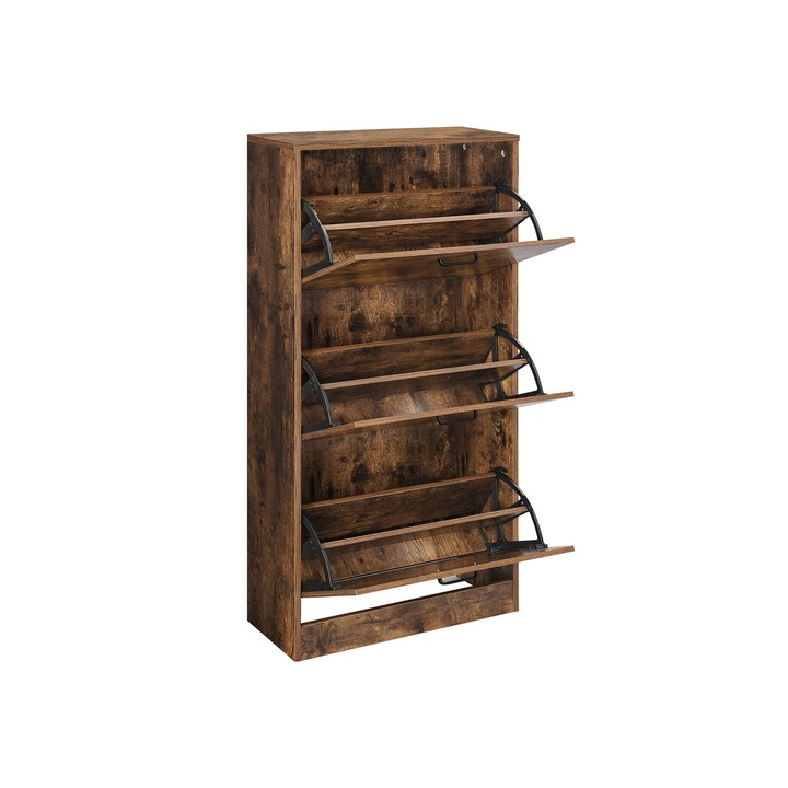 Cipőszekrény, 3 szint, 18 pár, rusztikus bronz szín, 60x24x120cm