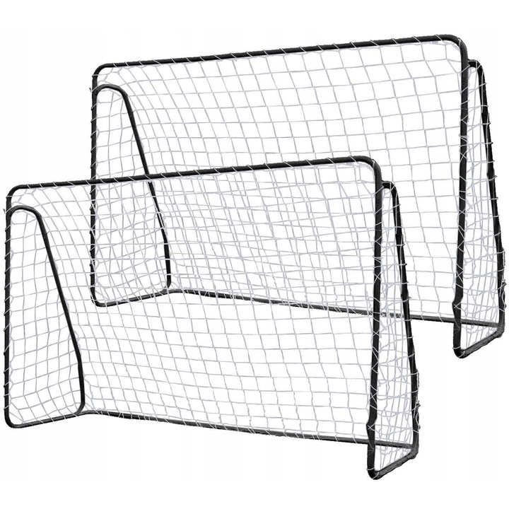 Set 2 Porti de Fotbal Metalice cu Plasa, Luka, 213x150x90cm, Culoare Neagra