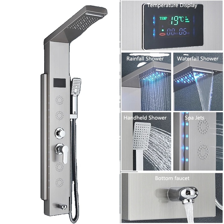 Coloana de dus cu cap de dus tip ploaie, functie LED, jeturi de masaj SPA, 8003, 43.3"x16"x8"