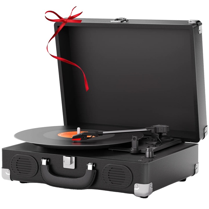 Pick-up vinil multifunctional, negru, 33x45x78 RPM, difuzoare integrate, Bluetooth