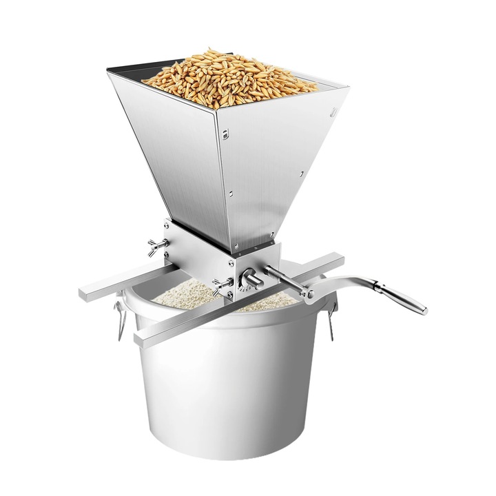 Rasnita cereale pentru bere, moara de malt pentru homebrewing, role reglabile 0, 1–2, 5 mm, 2, 9 kg, constructie din inox, argintiu