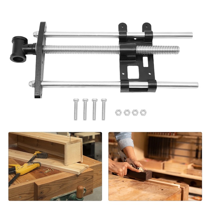 Menghina frontala pentru banc de lucru, WTJ-7IN, pentru prelucrarea lemnului, falci robuste, forta mare de strangere, montaj frontal pe banc, argintiu