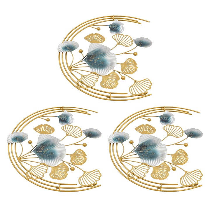 Decoratiune perete fier, set 3 piese, auriu, 150x50cm