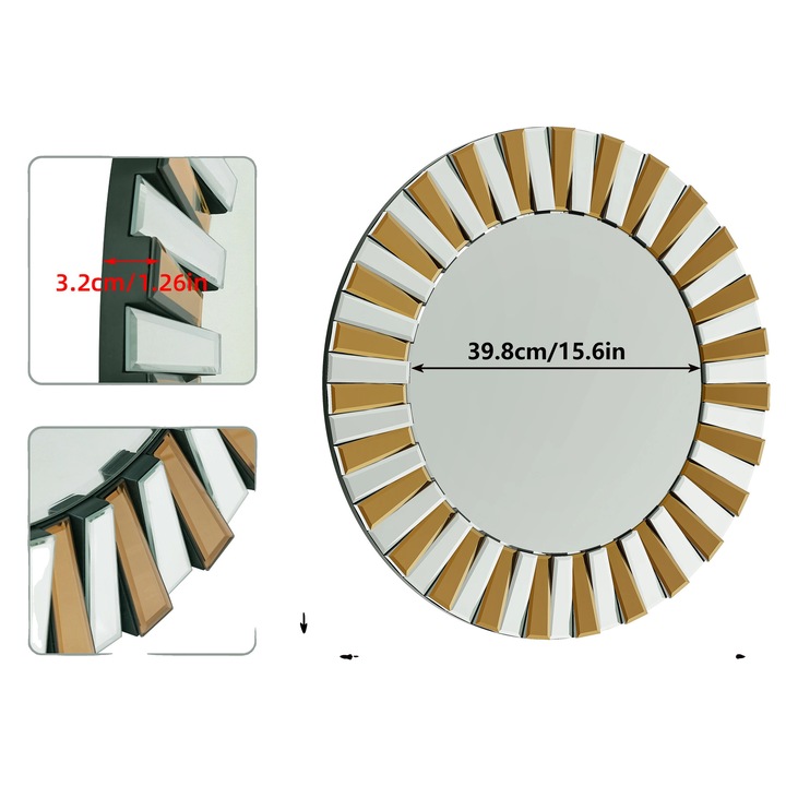 Kerek dísztükör, elegáns dizájn, 60x60 cm-es méret, ezüst és bézs színben