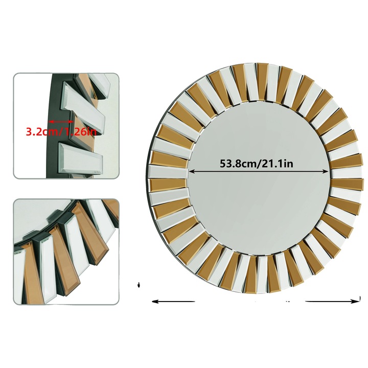 Kerek dísztükör, elegáns dizájn, 80x80 cm-es méret, ezüst és bézs színben