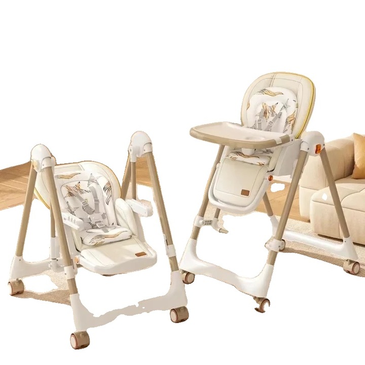 Scaun de masa pentru copii 2 in 1, alb, portabil, pliabil, cu functie de leagan