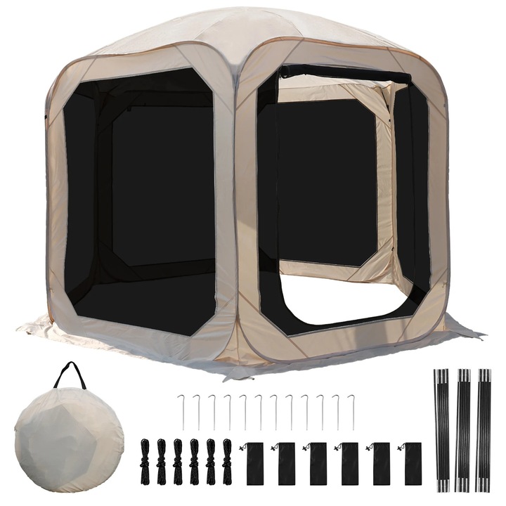 Cort Pop-UP, PVC + panza Oxford 210D, 3x3m, design rezistent la intemperii, pentru 4-6 persoane