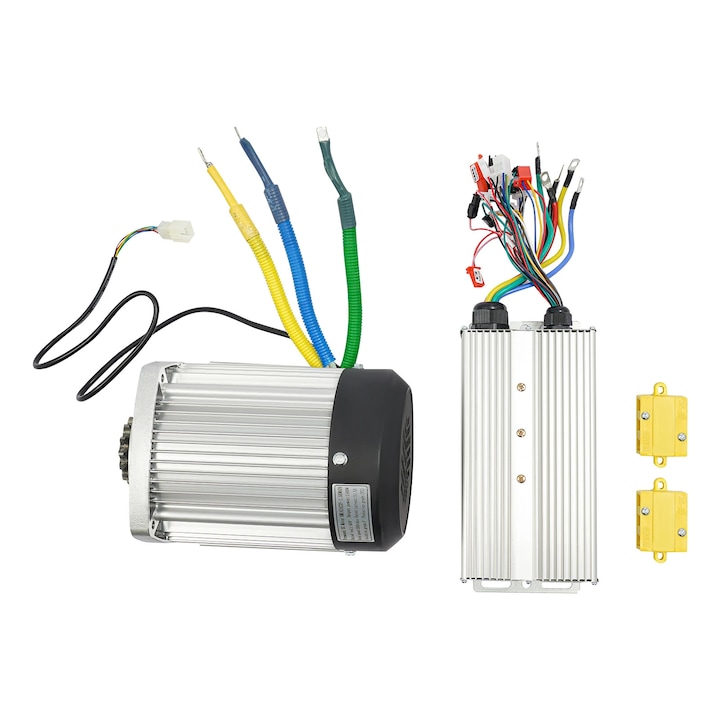 Kit motor electric, motor DC cu controller, 1500 W, 3500 rpm, Viteza mare, Zgomot redus, Functionare lina, Pentru trotineta electrica, Argintiu