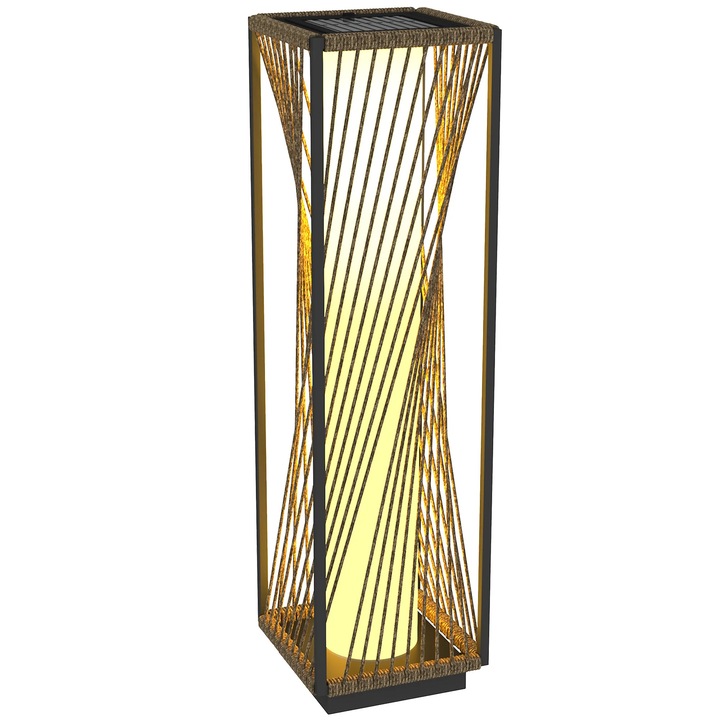Felinar de gradina, Lampa LED solara, Dimensiuni 22x22x77 cm, Lumina alb cald, IP44, Plastic cu aspect ratan sintetic, Autonom, Gri