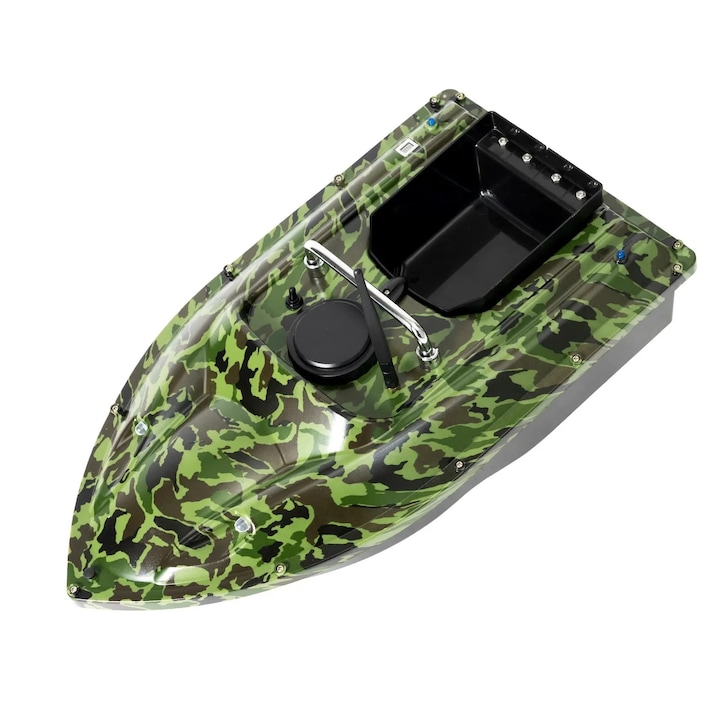 Риболовна лодка за стръв, дистанционно управление, капацитет 1, 5 кг, LED светлини, зелена