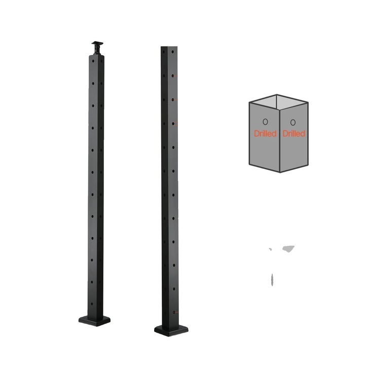 Stalp balustrada cablu din otel inoxidabil, tip A, negru mat, 36-42"