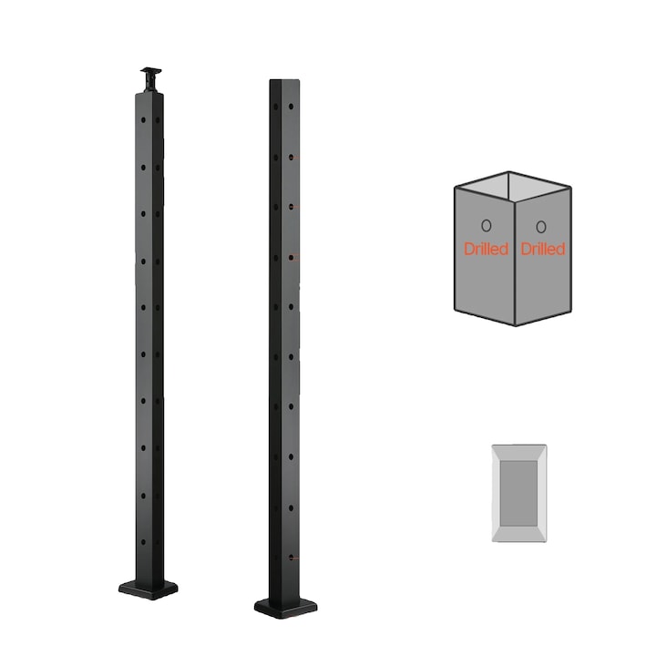 Stalp balustrada cablu, otel inoxidabil, tip E, negru mat, 36x5cm