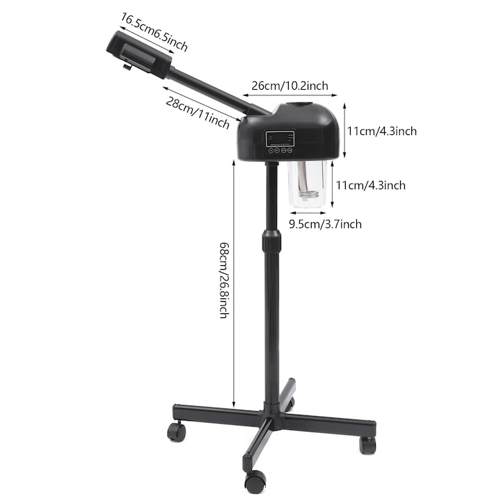 Aparat facial de aburi, inaltime ajustabila, atomizare cu ozon, negru, 58x68cm