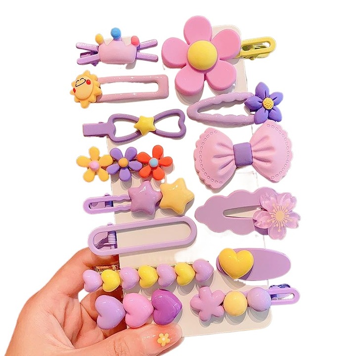 Hajcsat készlet lányoknak, különböző minták, pasztell színek, 3cm-6.1cm