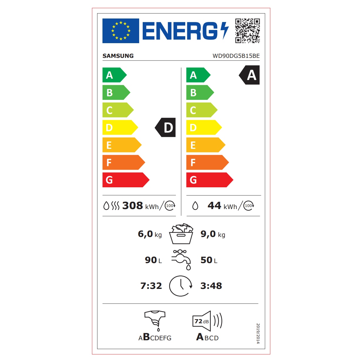 Masina de spalat rufe cu uscator WD90DG5B15BEEG Samsung, 9/6 kg, AI Ecobubble, AI Energy Mode