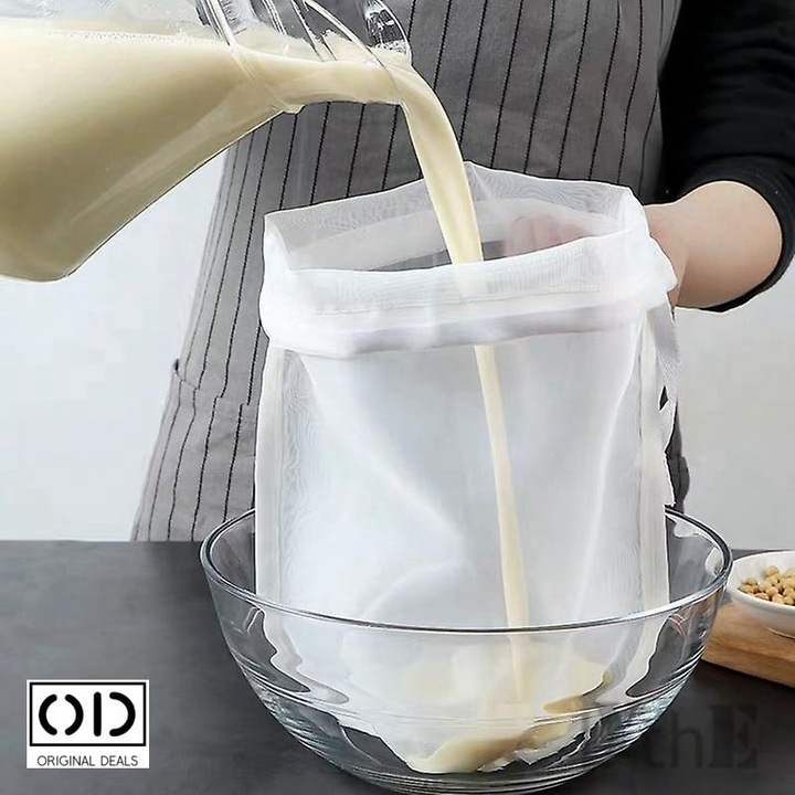 Punga pentru Strecurat Alimente Lichide, cu Sita Foarte Fina si Snur pentru Legat, PVC Alb, Dimensiune 30 x 20 cm, ORIGINAL DEALS