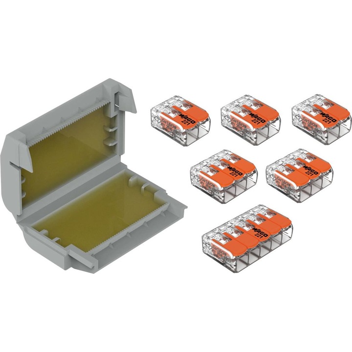 WAGO Gelbox 207-1333 cutie derivatie cu gel pentru conectori seria 221/ 2273 max. 4mm2 IPX8 gri,3 Wago 221-412, 2 Wago 221-413,1 Wago 221-415