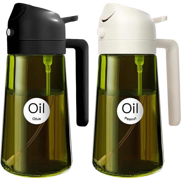 Dispenser ulei de masline KedioPio 470ml, sticla verde inchis, design 2 in 1, control precis al uleiului, material de grad alimentar