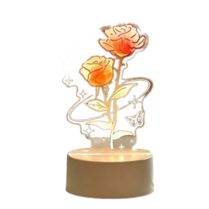 Lampa LED Decorativa cu Trandafiri si Fluturi – Lumina Romantica pentru Cadouri si Decor Interior Veioza LED integrat cu design elegant Trandafi led