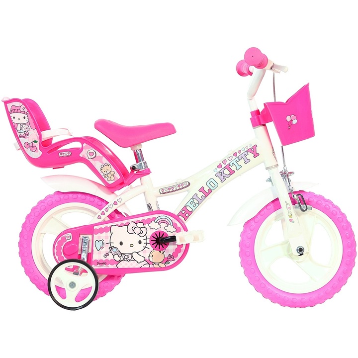 Bicicleta copii Dino Bikes 12" Hello Kitty alb cu roz