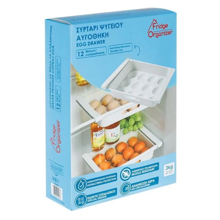 Sertar Cofraj Alb din Plastic pentru 12 Oua 26x18x5cm