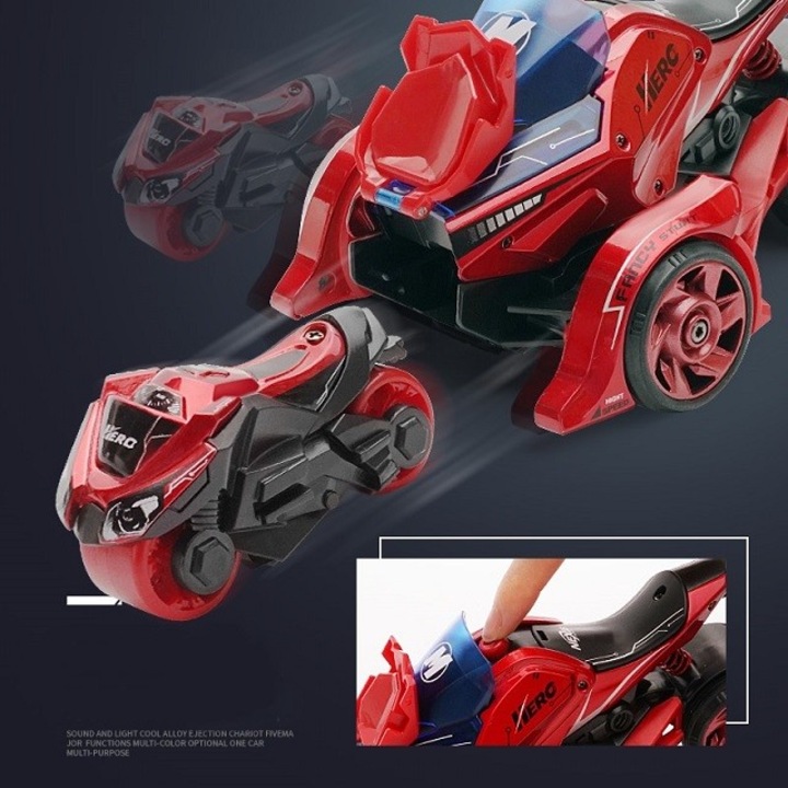 Jucărie interactivă, Stef's Cat, mașină cu extensie de motocicletă 2 in 1, roșie, dimensiuni nespecificate