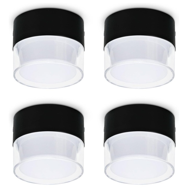 Set 4 Spoturi LED de tavan 7W, 700 lm, design extra plat din aluminiu negru, reglabil 3000K-6500K, iluminare eficienta si protectie pentru ochi