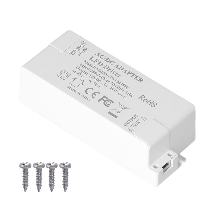 Driver LED 36W 12V 3A, ABS, 115x45x30mm