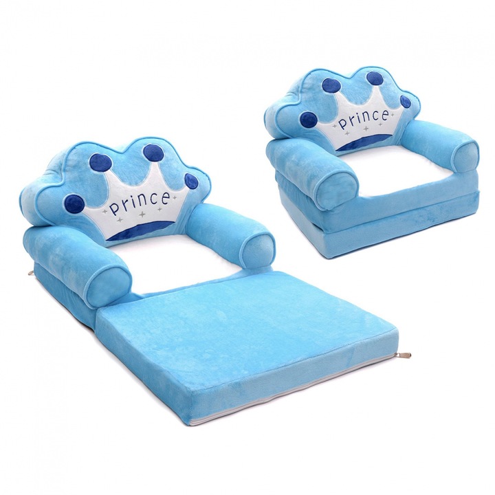 Разтегателен фотьойл, изработен от плюш и гъба - Тронът на синия принц