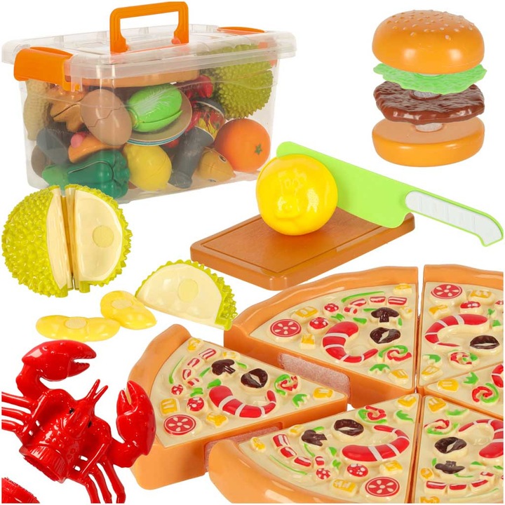 Set de taiere pentru copii, KIK, 36 piese, legume, fructe, pizza, hamburger