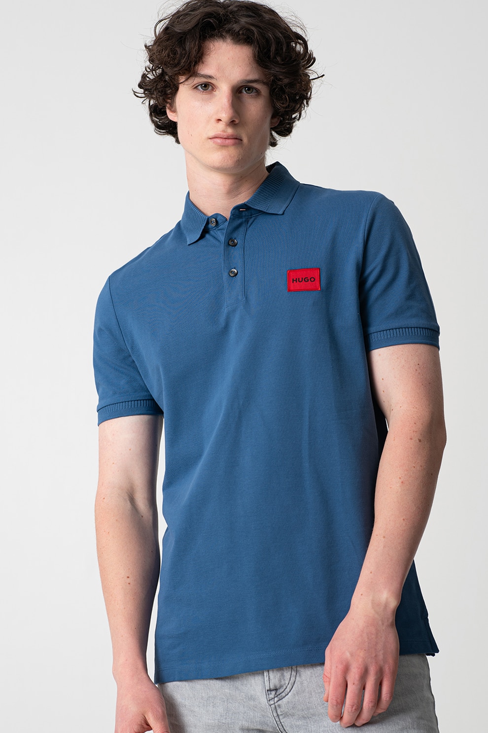HUGO, Tricou polo slim fit Dereso, Rosu, Albastru, L