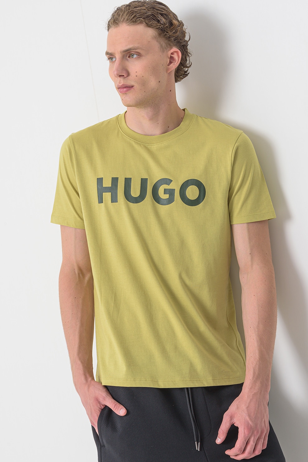 HUGO, Tricou regular fit cu logo cauciucat Dulivio, Negru, Verde masliniu, M