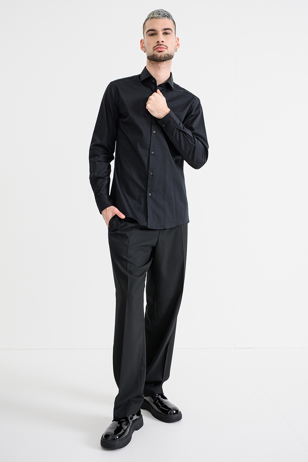 HUGO, Camasa slim fit de bumbac Kason, Negru, 39