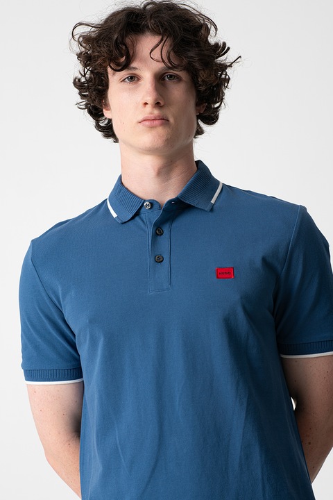 HUGO, Tricou polo slim fit Deresino, Rosu/Albastru pastel