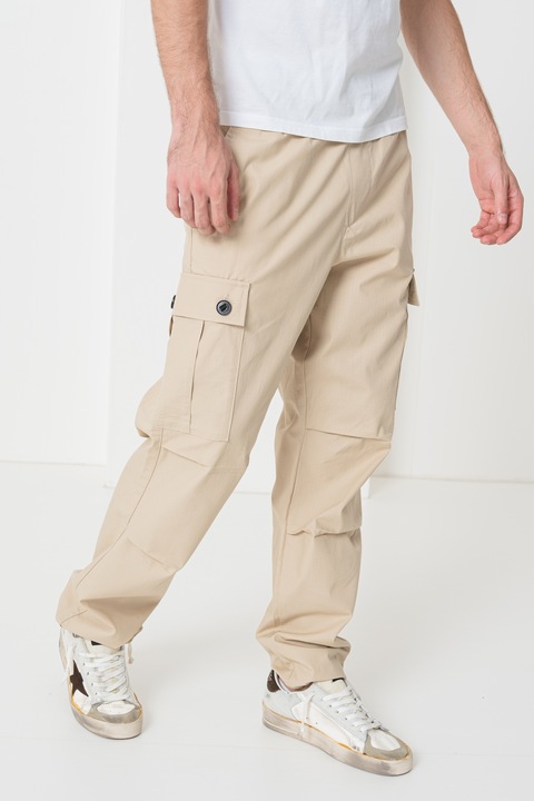 HUGO, Pantaloni cargo de bumbac Garlo, Maro nisip