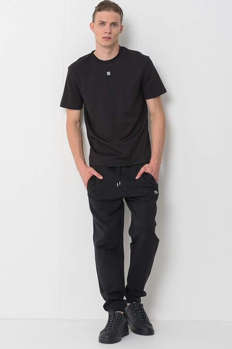 HUGO, Tricou de bumbac cu decolteu la baza gatului Dalile, Negru stins