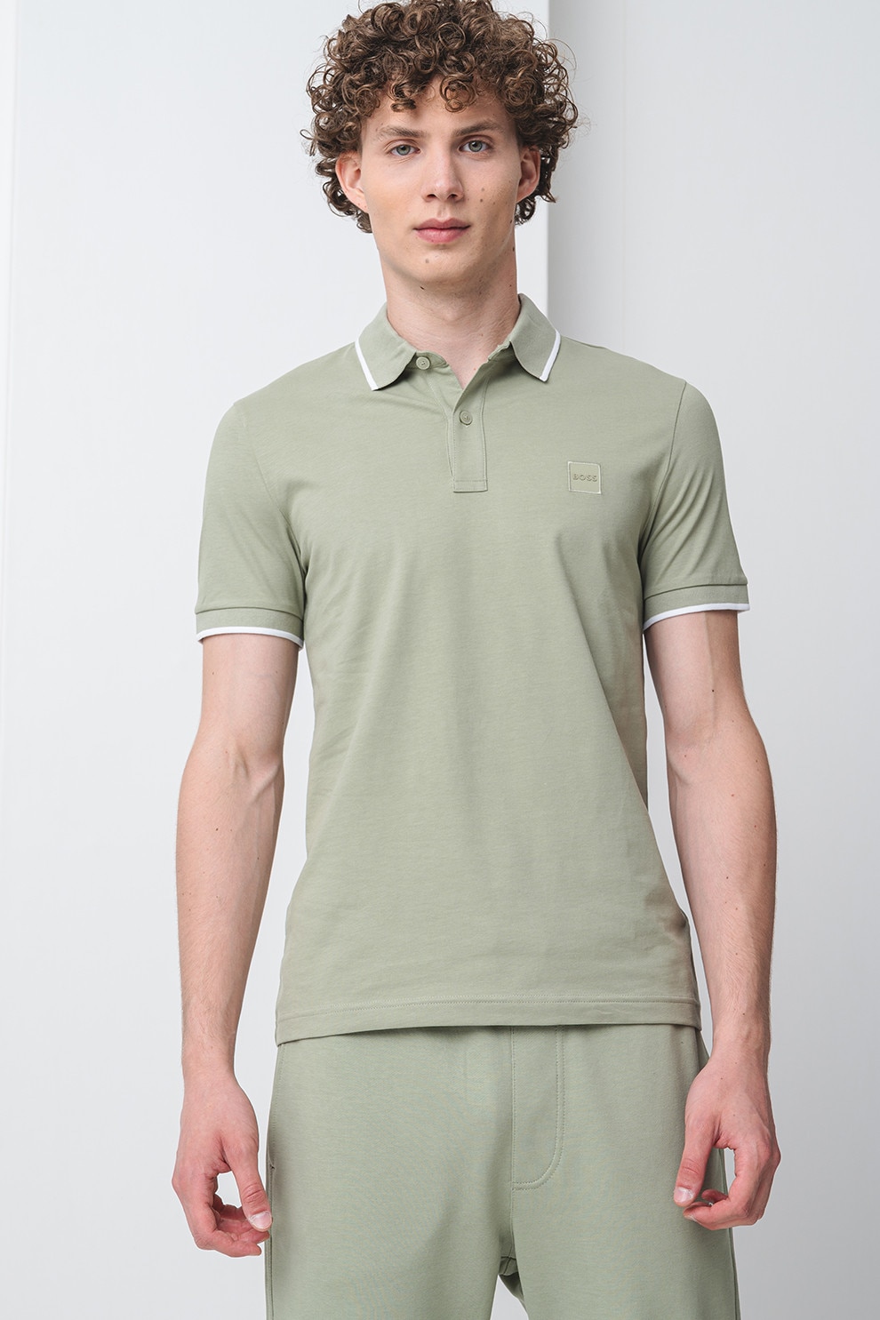 BOSS, Tricou polo slim fit Passertip, Verde sparanghel, XL