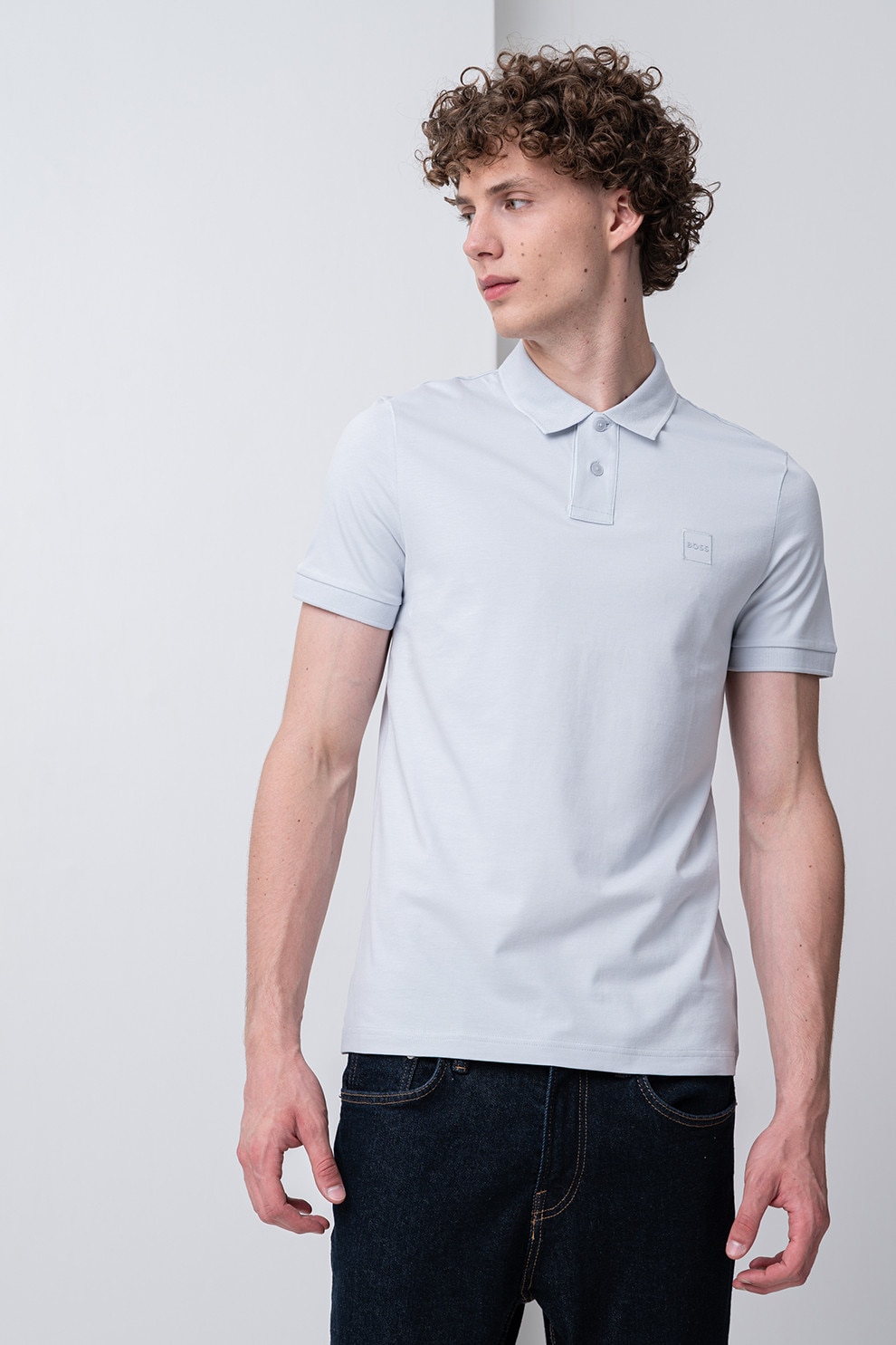 BOSS, Tricou polo slim fit Passenger, Albastru glaciar, 3XL