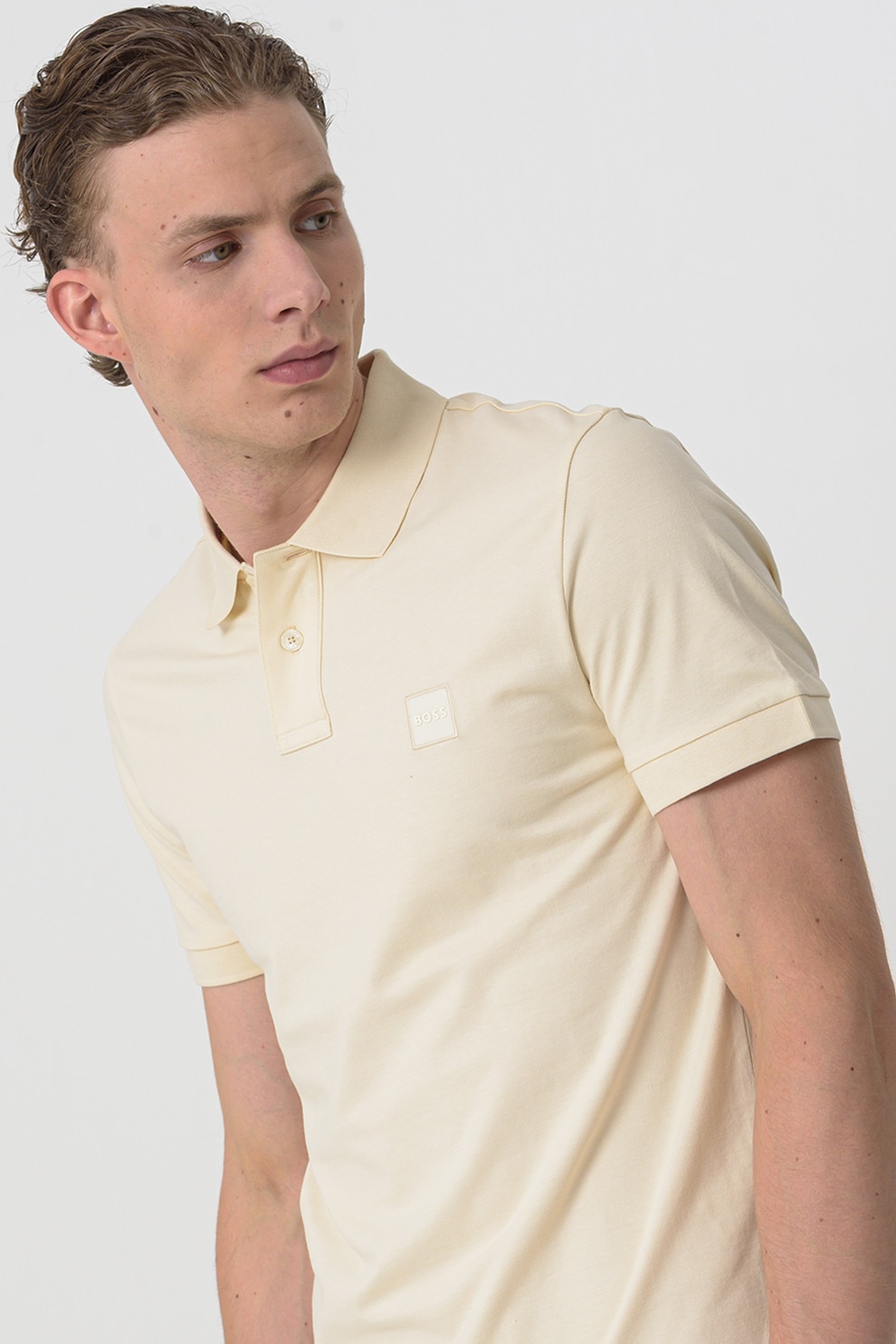 BOSS, Tricou polo slim fit Passenger, Bej deschis, L