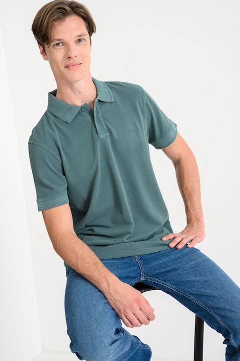 BOSS, Tricou polo de bumbac pique Prime, Verde