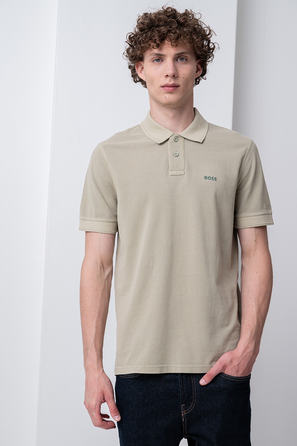 BOSS, Tricou polo de bumbac pique Prime, Verde sparanghel, XL