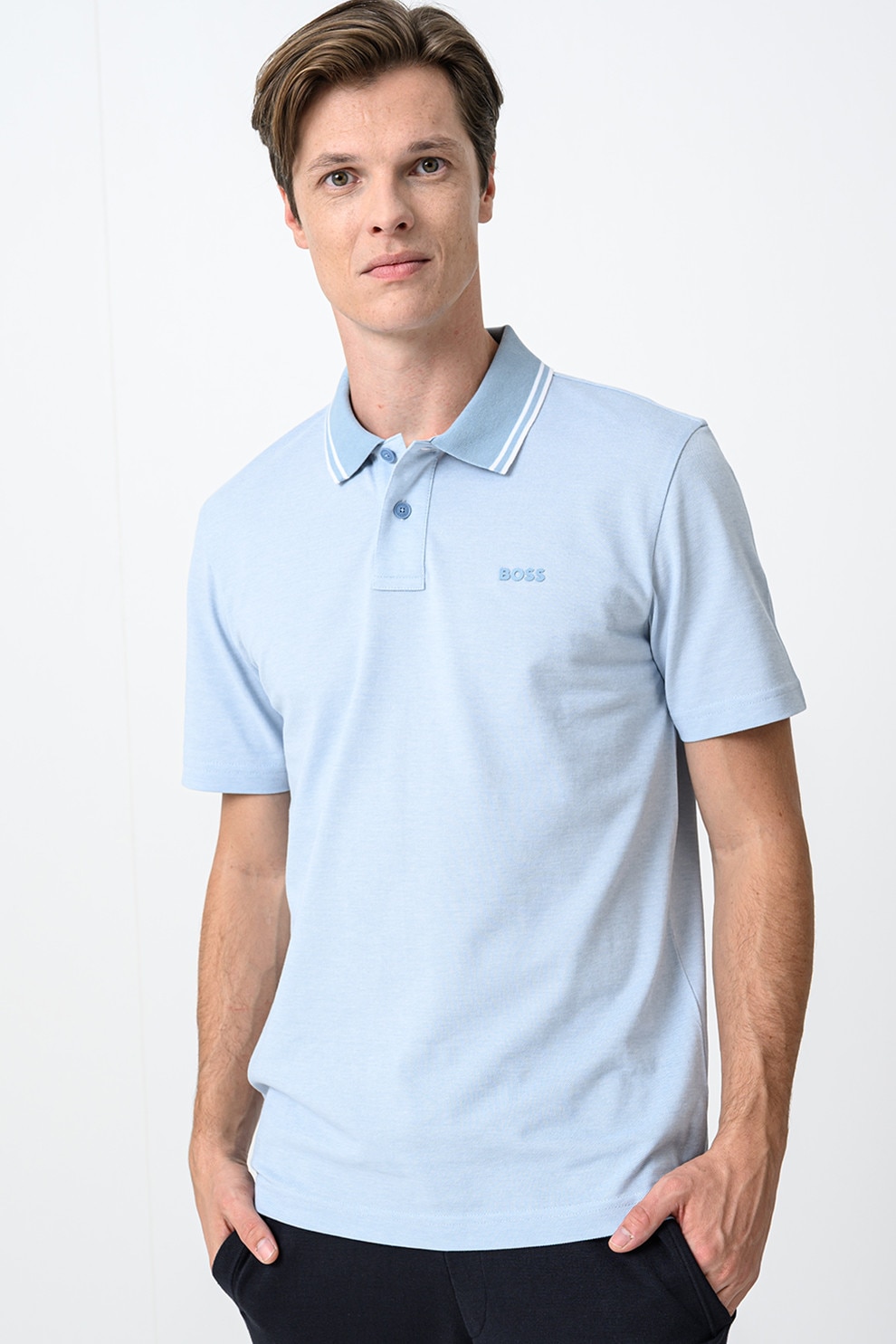 BOSS, Tricou polo relaxed fit Peoxford, Albastru glaciar, L